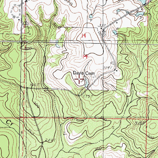 Topographic Map of Davis Cemetery, MS