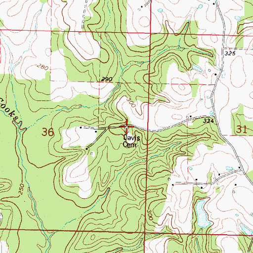 Topographic Map of Davis Cemetery, MS