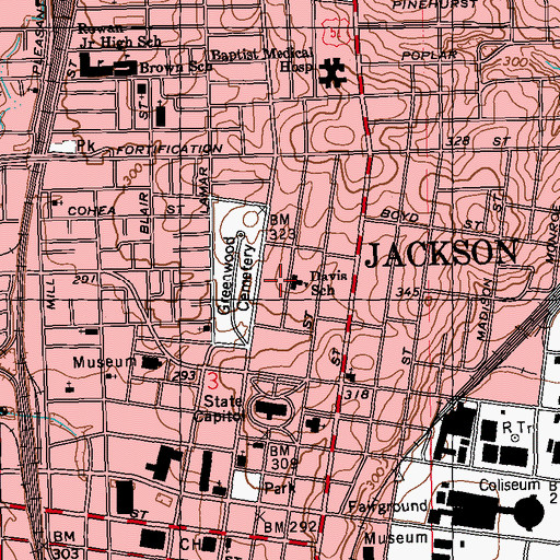 Topographic Map of Davis School, MS