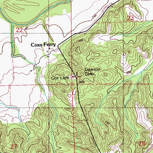 Topographic Map of Dawson Cemetery, MS