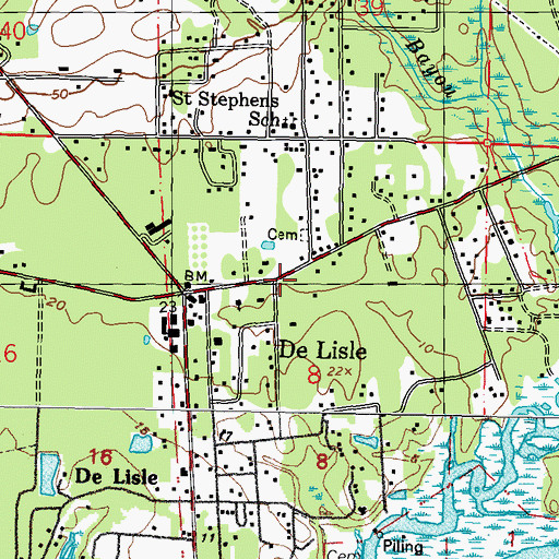 Topographic Map of De Lisle, MS