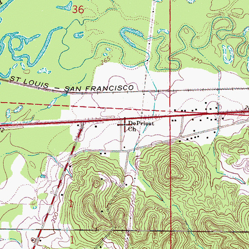 Topographic Map of DePriest Free Will Baptist Church, MS