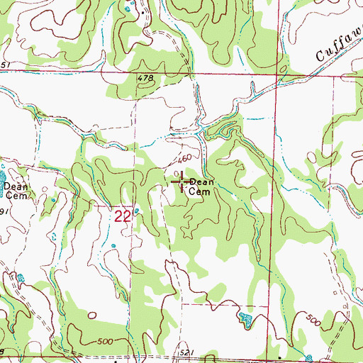 Topographic Map of Dean Cemetery, MS