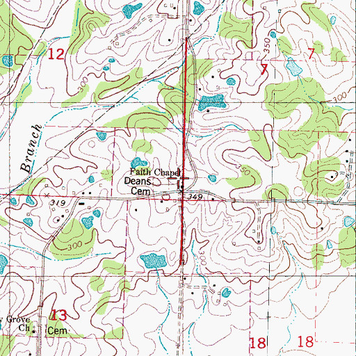 Topographic Map of Deans Cemetery, MS