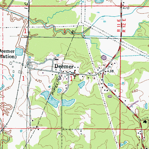 Topographic Map of Deemer, MS