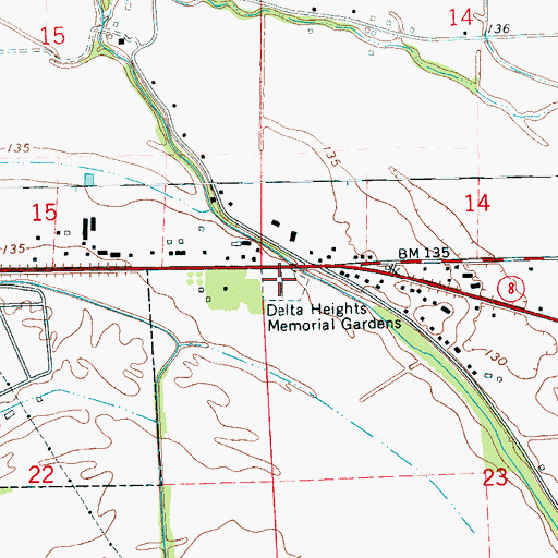 Topographic Map of Delta Heights Memorial Gardens, MS