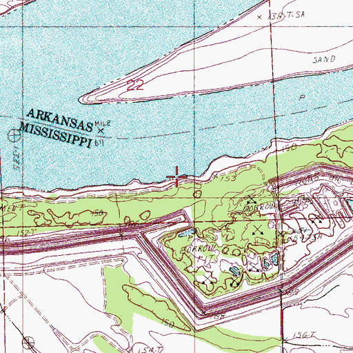 Topographic Map of Dennis Revetment, MS