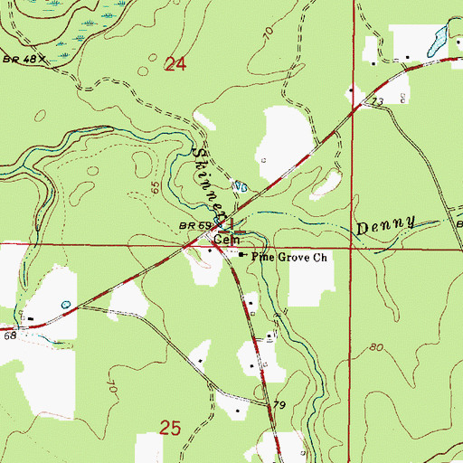 Topographic Map of Denny Branch, MS