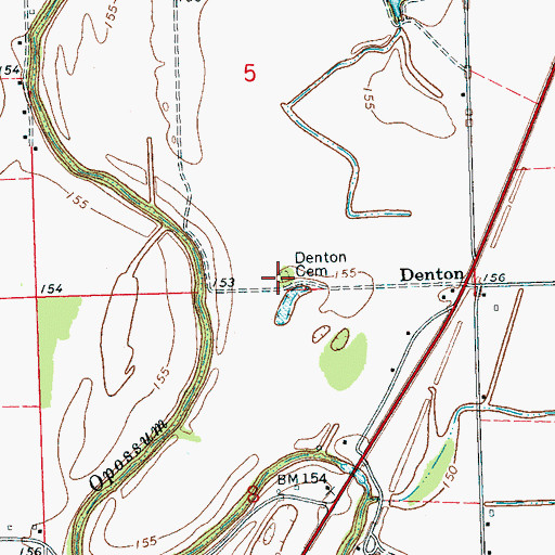 Topographic Map of Denton Cemetery, MS