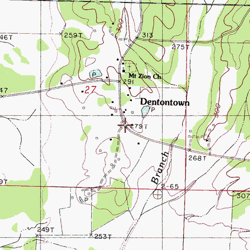 Topographic Map of Dentontown, MS