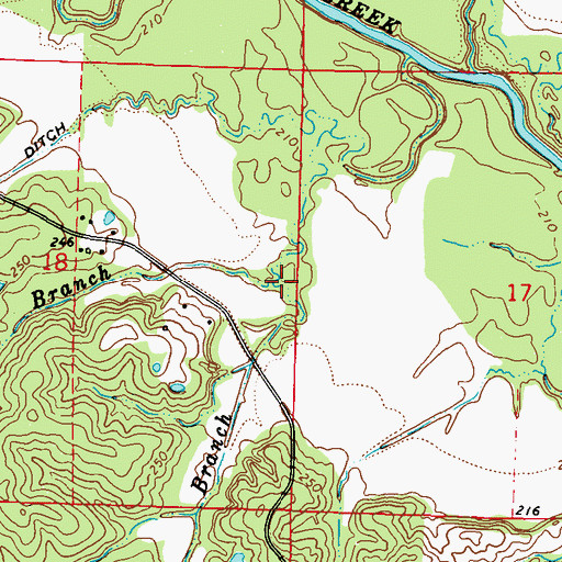 Topographic Map of Devil Den Branch, MS