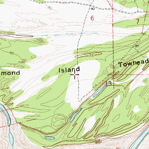 Topographic Map of Diamond Island Towhead, MS