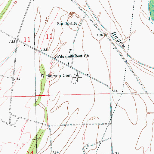 Topographic Map of Dickerson Cemetery, MS