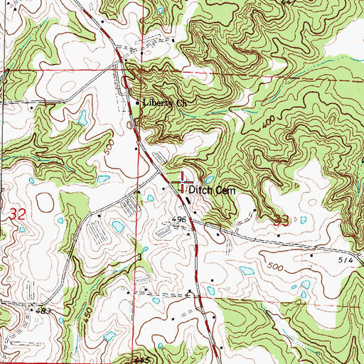 Topographic Map of Ditch Cemetery, MS