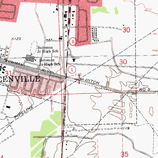 Topographic Map of Ditch Number Five, MS