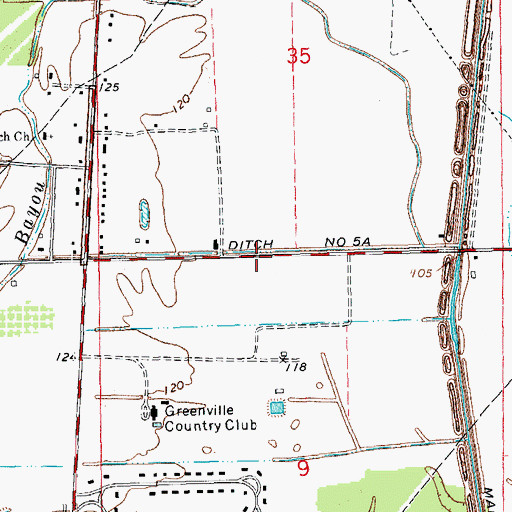 Topographic Map of Ditch Number Five A, MS