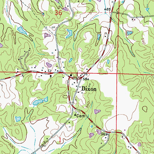 Topographic Map of Dixon, MS
