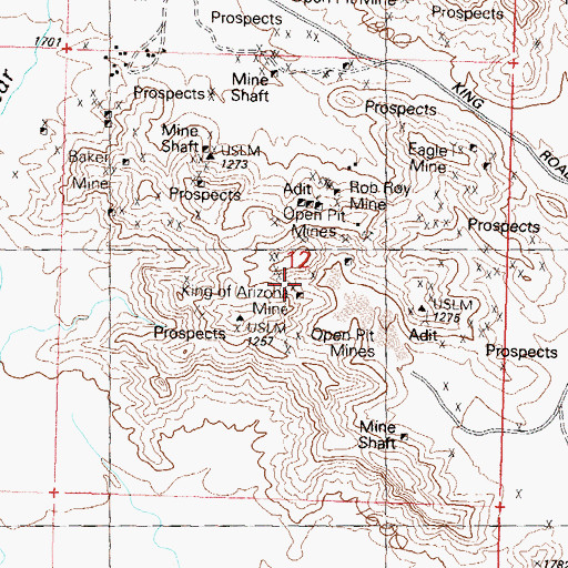 Topographic Map of King of Arizona Mine, AZ