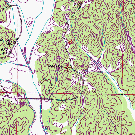 Topographic Map of Dodds Cemetery, MS
