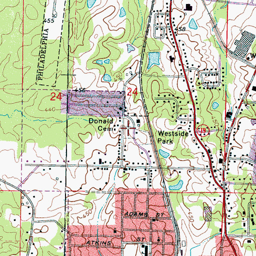 Topographic Map of Donald Cemetery, MS