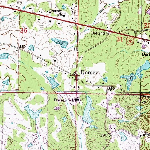 Topographic Map of Dorsey, MS