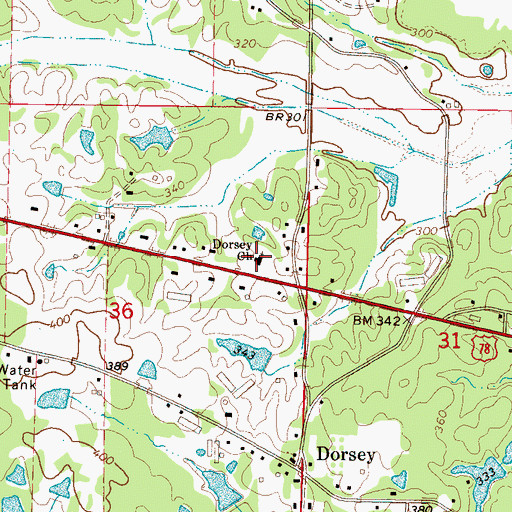 Topographic Map of Dorsey Baptist Church, MS
