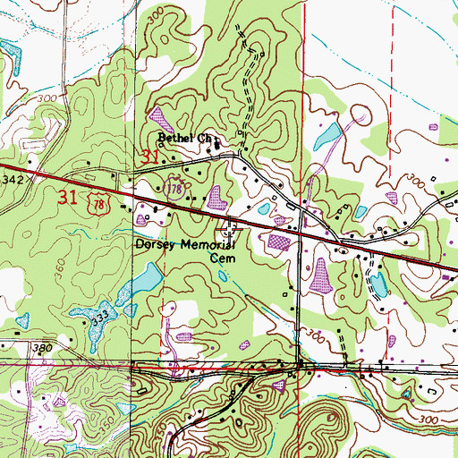 Topographic Map of Dorsey Memorial Cemetery, MS