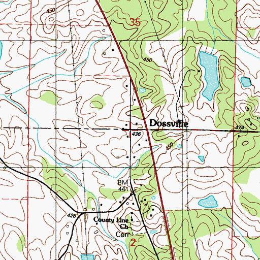 Topographic Map of Dossville, MS