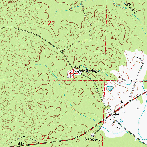 Topographic Map of Doty Springs Baptist Church, MS