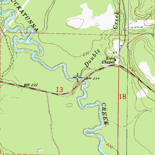 Topographic Map of Double Creek, MS