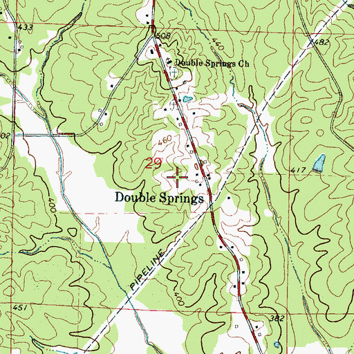 Topographic Map of Double Springs, MS