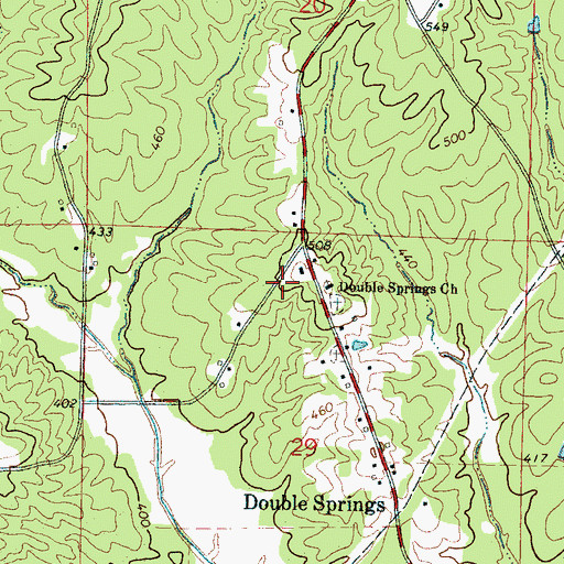 Topographic Map of Double Springs Baptist Church, MS