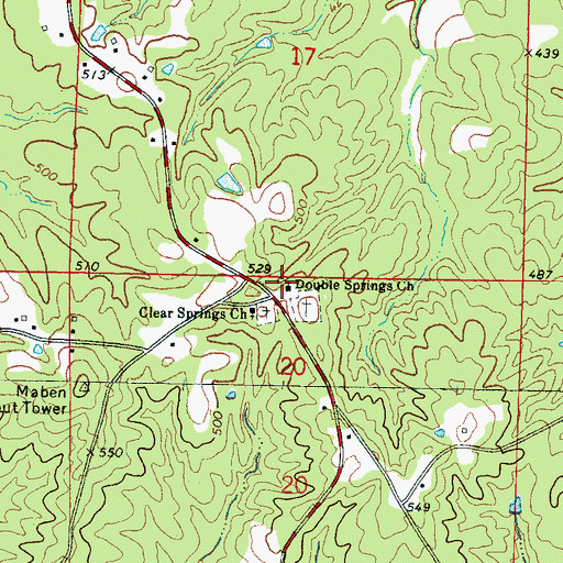 Topographic Map of Double Springs Methodist Church, MS