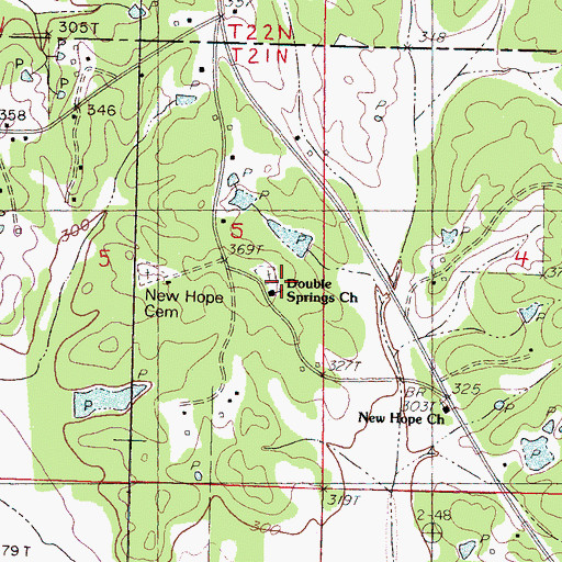 Topographic Map of Double Springs School, MS