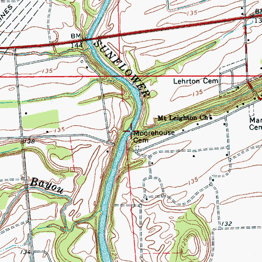 Topographic Map of Dougherty Bayou, MS
