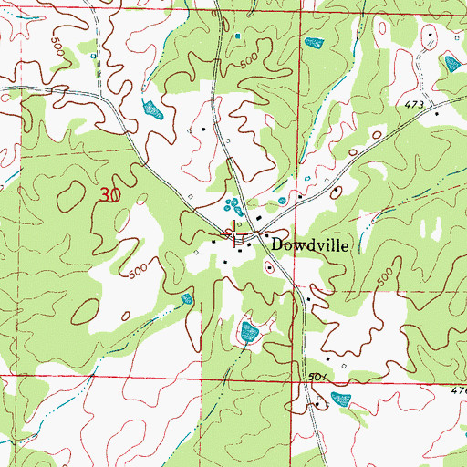 Topographic Map of Dowdville, MS