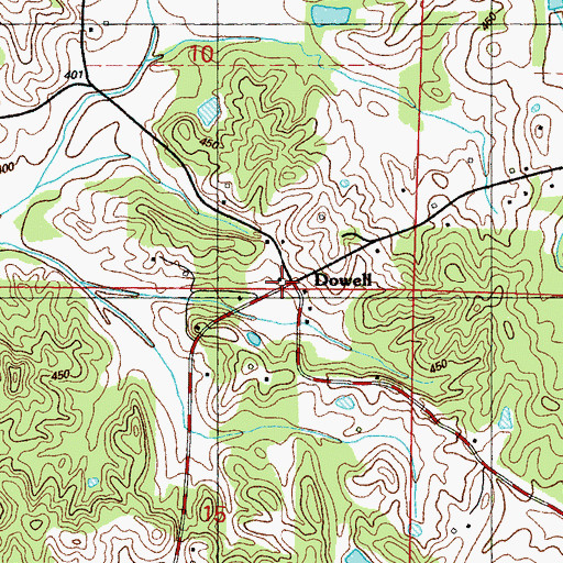 Topographic Map of Dowell, MS
