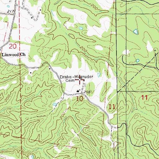 Topographic Map of Drake-Magruder Cemetery, MS