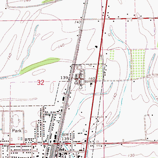 Topographic Map of Drew Cemetery, MS