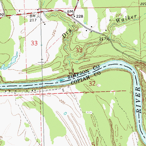 Topographic Map of Dry Creek, MS
