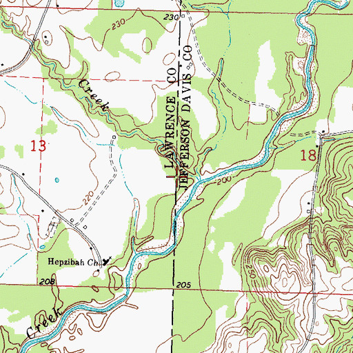 Topographic Map of Dry Creek, MS
