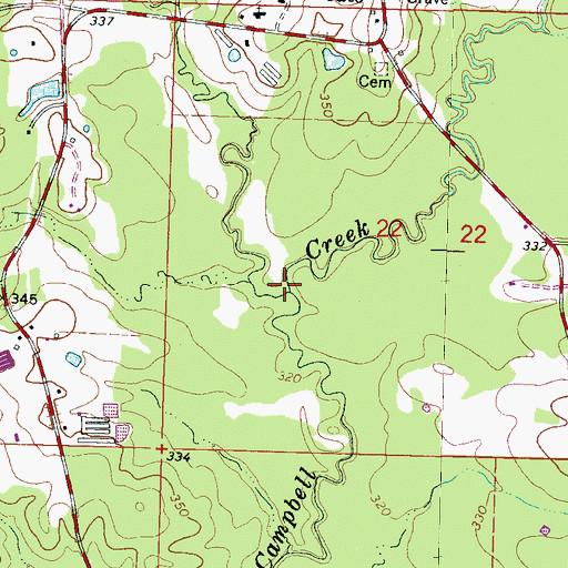 Topographic Map of Dry Creek, MS