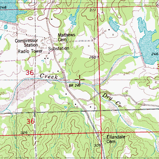 Topographic Map of Dry Creek, MS