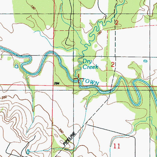 Topographic Map of Dry Creek, MS