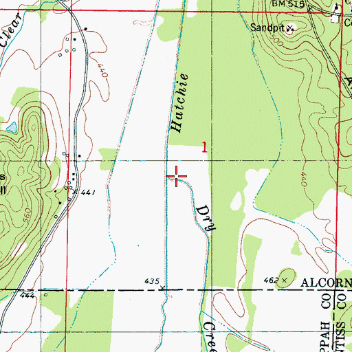 Topographic Map of Dry Creek, MS