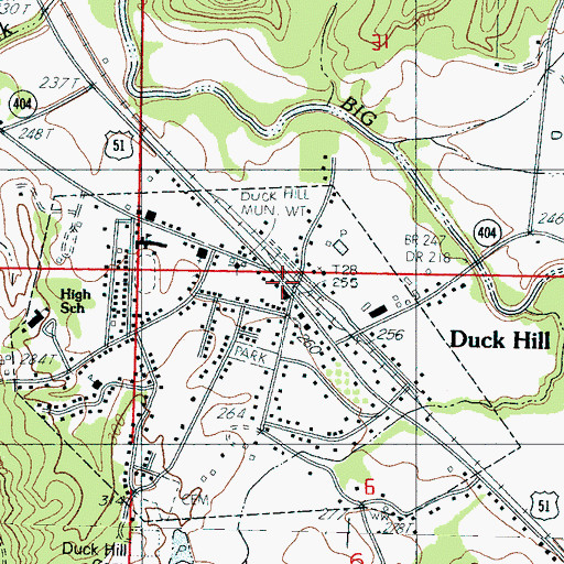 Topographic Map of Duck Hill, MS