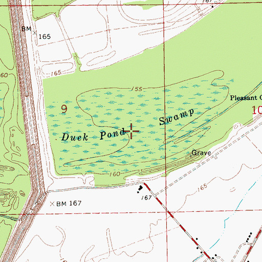 Topographic Map of Duck Pond Swamp, MS
