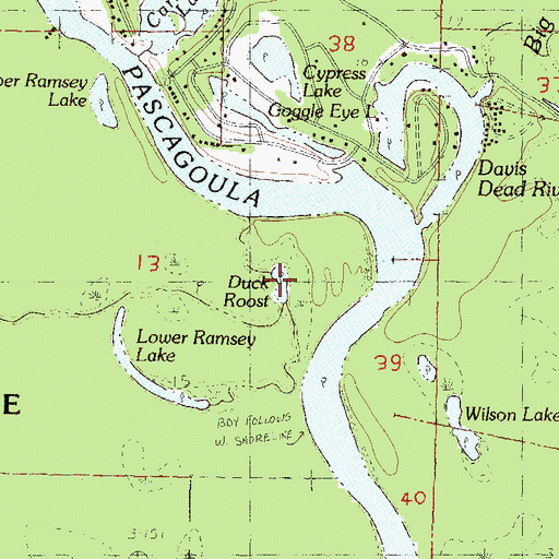 Topographic Map of Duck Roost, MS
