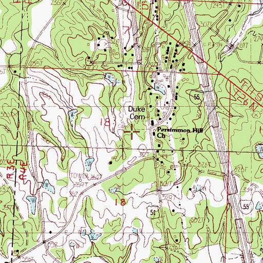 Topographic Map of Duke Cemetery, MS