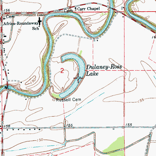 Topographic Map of Dulaney-Ross Lake, MS
